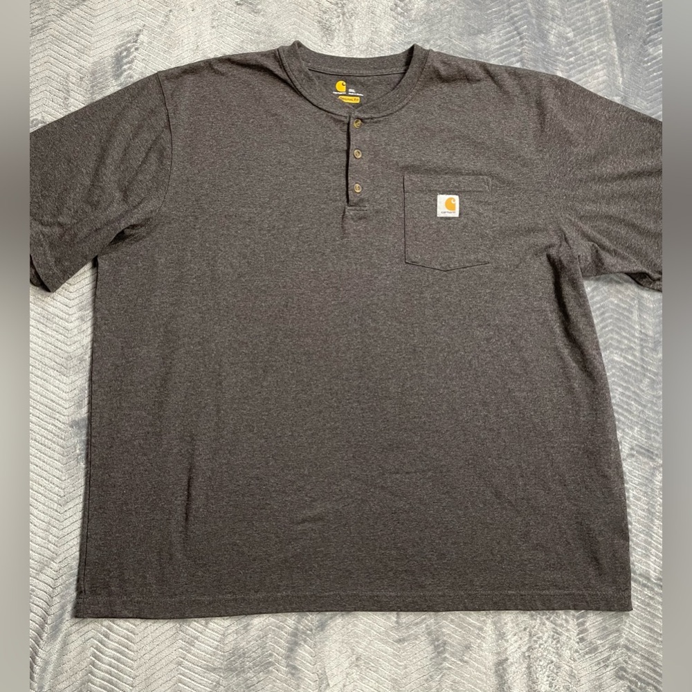 Mens Carhartt K84 Loose Fit Heavyweight Pocket Henley Tee Gray 3XL